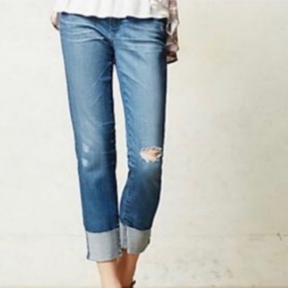Ag Adriano Goldschmied Stevie cuff jeans Slim Straight cuffed Sz 25 Medium Wash - Picture 1 of 14